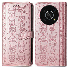 Leather Case Stands Fashionable Pattern Flip Cover Holder S03D for Huawei Enjoy 50 Pro Rose Gold