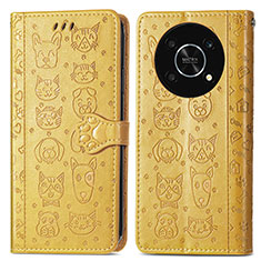 Leather Case Stands Fashionable Pattern Flip Cover Holder S03D for Huawei Enjoy 50 Pro Yellow