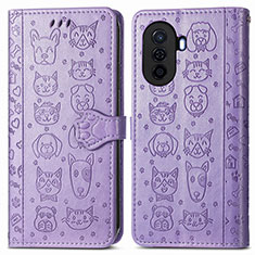 Leather Case Stands Fashionable Pattern Flip Cover Holder S03D for Huawei Enjoy 50 Purple