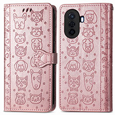 Leather Case Stands Fashionable Pattern Flip Cover Holder S03D for Huawei Enjoy 50 Rose Gold