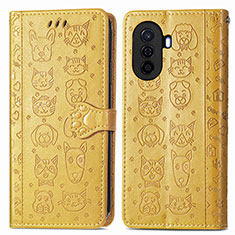 Leather Case Stands Fashionable Pattern Flip Cover Holder S03D for Huawei Enjoy 50 Yellow