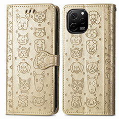 Leather Case Stands Fashionable Pattern Flip Cover Holder S03D for Huawei Enjoy 50z Gold