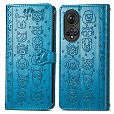 Leather Case Stands Fashionable Pattern Flip Cover Holder S03D for Huawei Honor 50 5G Blue