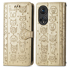 Leather Case Stands Fashionable Pattern Flip Cover Holder S03D for Huawei Honor 50 5G Gold