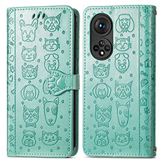 Leather Case Stands Fashionable Pattern Flip Cover Holder S03D for Huawei Honor 50 5G Green