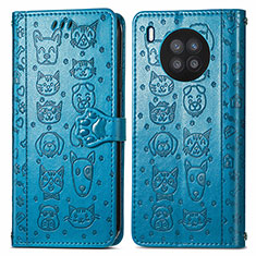 Leather Case Stands Fashionable Pattern Flip Cover Holder S03D for Huawei Honor 50 Lite Blue