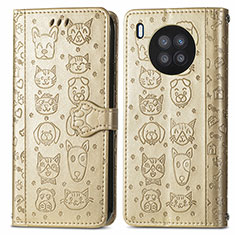 Leather Case Stands Fashionable Pattern Flip Cover Holder S03D for Huawei Honor 50 Lite Gold