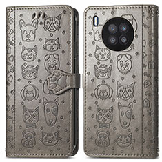 Leather Case Stands Fashionable Pattern Flip Cover Holder S03D for Huawei Honor 50 Lite Gray