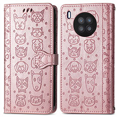 Leather Case Stands Fashionable Pattern Flip Cover Holder S03D for Huawei Honor 50 Lite Rose Gold