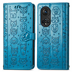 Leather Case Stands Fashionable Pattern Flip Cover Holder S03D for Huawei Honor 50 Pro 5G Blue