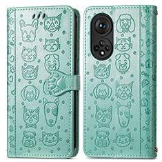 Leather Case Stands Fashionable Pattern Flip Cover Holder S03D for Huawei Honor 50 Pro 5G Green