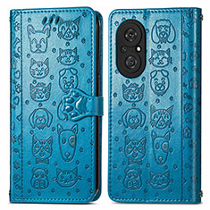 Leather Case Stands Fashionable Pattern Flip Cover Holder S03D for Huawei Honor 50 SE 5G Blue