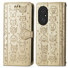 Leather Case Stands Fashionable Pattern Flip Cover Holder S03D for Huawei Honor 50 SE 5G Gold