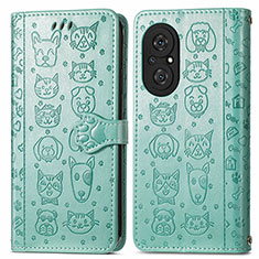 Leather Case Stands Fashionable Pattern Flip Cover Holder S03D for Huawei Honor 50 SE 5G Green