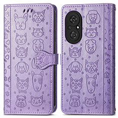 Leather Case Stands Fashionable Pattern Flip Cover Holder S03D for Huawei Honor 50 SE 5G Purple