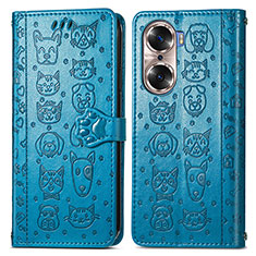 Leather Case Stands Fashionable Pattern Flip Cover Holder S03D for Huawei Honor 60 5G Blue