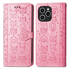 Leather Case Stands Fashionable Pattern Flip Cover Holder S03D for Huawei Honor 60 SE 5G Pink