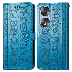 Leather Case Stands Fashionable Pattern Flip Cover Holder S03D for Huawei Honor 70 5G Blue