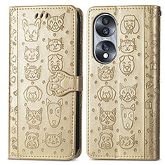 Leather Case Stands Fashionable Pattern Flip Cover Holder S03D for Huawei Honor 70 5G Gold