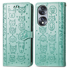 Leather Case Stands Fashionable Pattern Flip Cover Holder S03D for Huawei Honor 70 5G Green