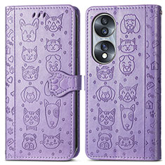 Leather Case Stands Fashionable Pattern Flip Cover Holder S03D for Huawei Honor 70 5G Purple