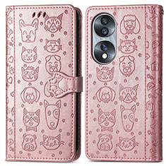 Leather Case Stands Fashionable Pattern Flip Cover Holder S03D for Huawei Honor 70 5G Rose Gold