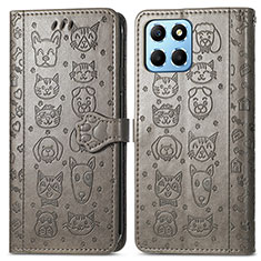 Leather Case Stands Fashionable Pattern Flip Cover Holder S03D for Huawei Honor 70 Lite 5G Gray