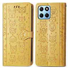 Leather Case Stands Fashionable Pattern Flip Cover Holder S03D for Huawei Honor 70 Lite 5G Yellow