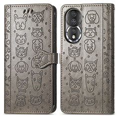 Leather Case Stands Fashionable Pattern Flip Cover Holder S03D for Huawei Honor 80 5G Gray