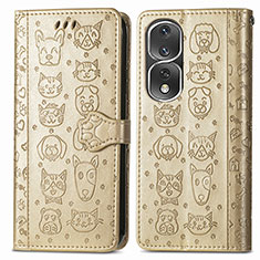 Leather Case Stands Fashionable Pattern Flip Cover Holder S03D for Huawei Honor 80 Pro 5G Gold