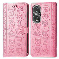 Leather Case Stands Fashionable Pattern Flip Cover Holder S03D for Huawei Honor 80 Pro 5G Pink