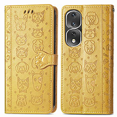 Leather Case Stands Fashionable Pattern Flip Cover Holder S03D for Huawei Honor 80 Pro 5G Yellow