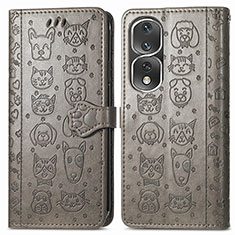 Leather Case Stands Fashionable Pattern Flip Cover Holder S03D for Huawei Honor 80 Pro Flat 5G Gray