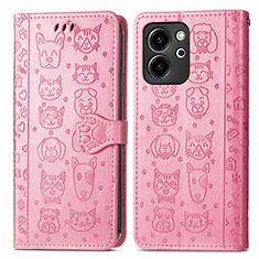 Leather Case Stands Fashionable Pattern Flip Cover Holder S03D for Huawei Honor 80 SE 5G Pink