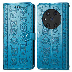 Leather Case Stands Fashionable Pattern Flip Cover Holder S03D for Huawei Honor Magic3 5G Blue