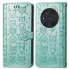 Leather Case Stands Fashionable Pattern Flip Cover Holder S03D for Huawei Honor Magic3 5G Green