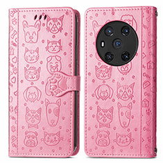 Leather Case Stands Fashionable Pattern Flip Cover Holder S03D for Huawei Honor Magic3 5G Pink