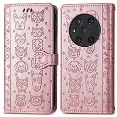 Leather Case Stands Fashionable Pattern Flip Cover Holder S03D for Huawei Honor Magic3 5G Rose Gold