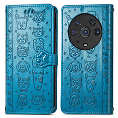 Leather Case Stands Fashionable Pattern Flip Cover Holder S03D for Huawei Honor Magic3 Pro 5G Blue