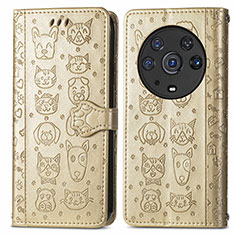 Leather Case Stands Fashionable Pattern Flip Cover Holder S03D for Huawei Honor Magic3 Pro 5G Gold