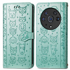 Leather Case Stands Fashionable Pattern Flip Cover Holder S03D for Huawei Honor Magic3 Pro 5G Green