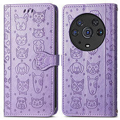 Leather Case Stands Fashionable Pattern Flip Cover Holder S03D for Huawei Honor Magic3 Pro 5G Purple