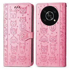 Leather Case Stands Fashionable Pattern Flip Cover Holder S03D for Huawei Honor Magic4 Lite 5G Pink