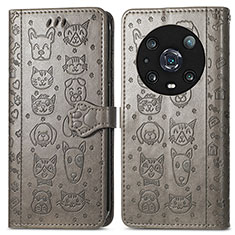 Leather Case Stands Fashionable Pattern Flip Cover Holder S03D for Huawei Honor Magic4 Pro 5G Gray