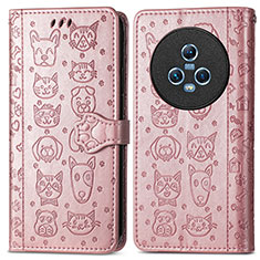 Leather Case Stands Fashionable Pattern Flip Cover Holder S03D for Huawei Honor Magic5 5G Rose Gold