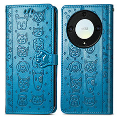 Leather Case Stands Fashionable Pattern Flip Cover Holder S03D for Huawei Honor Magic5 Lite 5G Blue