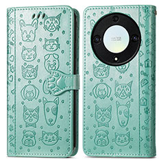 Leather Case Stands Fashionable Pattern Flip Cover Holder S03D for Huawei Honor Magic5 Lite 5G Green