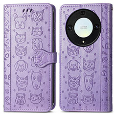 Leather Case Stands Fashionable Pattern Flip Cover Holder S03D for Huawei Honor Magic5 Lite 5G Purple