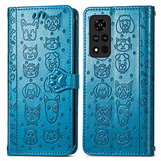 Leather Case Stands Fashionable Pattern Flip Cover Holder S03D for Huawei Honor V40 5G Blue