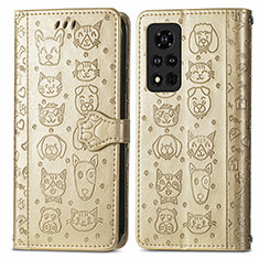 Leather Case Stands Fashionable Pattern Flip Cover Holder S03D for Huawei Honor V40 5G Gold